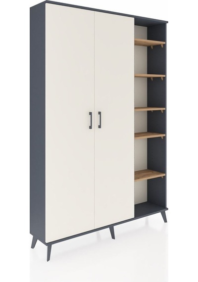 Arges Dolap 7 Raflı 2 Kapaklı Tek Askılı 132x30x195 Antrasit-aytaşı/çam Aytası/atlas Çam