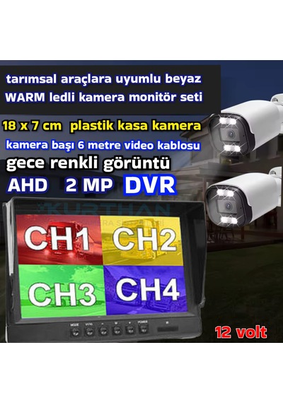 Tarım Araçlarına Özel 2 Adet Ahd 2 Mp Warm Ledli Kamera 7 İnç Qled Ips 256 Gb Dvr Monitör 12 Volt