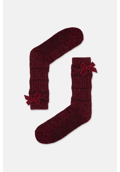 Suwen Fluffy Velvet Ribbon Soket Çorap Wss12010288102 Bordo