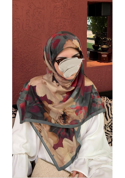 Qalortex Scarf Pamuklu Soft Meva Desen Eşarp-zümrüt
