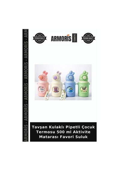 Tavşan Kulaklı Pipetli Çocuk Termosu 500 Ml Aktivite Matarası Favori Suluk Çok Renkli