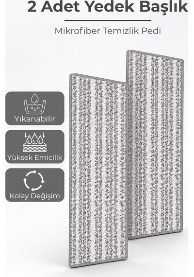 2 Adet Sprey Mop Yedek Başlık - 32x12 Cm Yıkanabilir Mikrofiber Temizlik Pedi