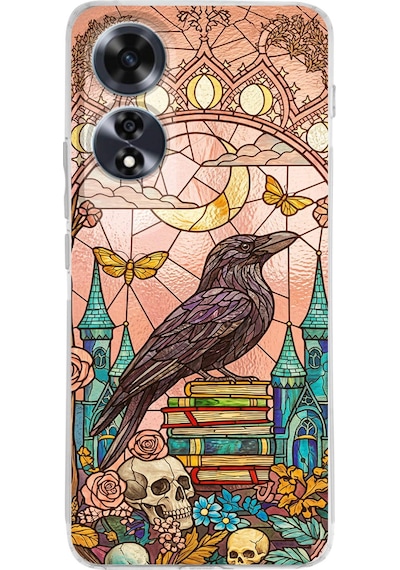 Printify Oppo A60 İle Uyumlu Vitray Bilge Kuzgun Tasarımlı Şeffaf Silikon Kılıf Şeffaf