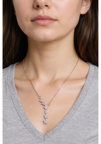 Accessories Zirkon Taşlı Yıldız Model Çelik Kadın Kolye Gümüş