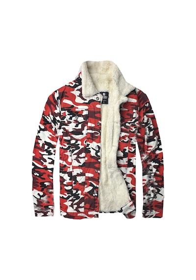 Alaska The Last Frontier R.lion Slim Fit Kürklü Kot Mont Premium Denim Kırmızı Kamufulaj Kırmızı