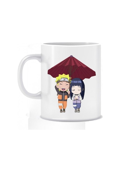 Naruto & Hinata Chibi Anime Temalı Beyaz Kupa Bardak Beyaz