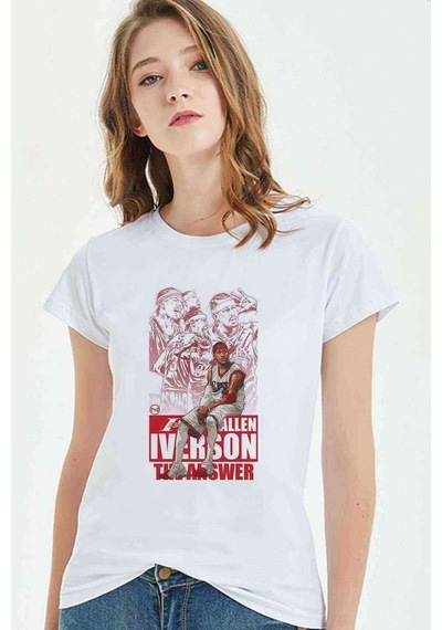 Allen Iverson Baskılı Beyaz Kadın Tshirt
