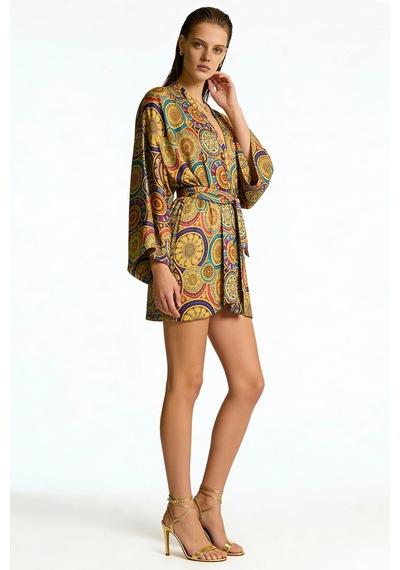 Fumee Vionne Kısa Saten Sabahlık / Kimono Çok Renkli