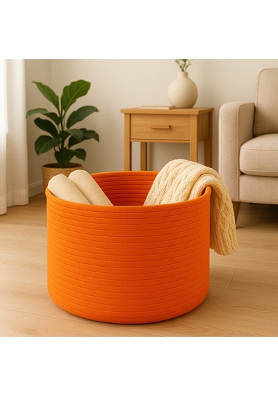 Mavaux Amaterasu Halat Sepet 40x30 Cm Dekoratif & Çok Amaçlı Organizer Kendinden Saplı, Çocuk O. Salon Turuncu