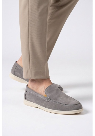 Komcero Açık Gri Hakiki Deri Şık Rahat Espadril Erkek Casual Ayakkabı Loafer 6k020-217