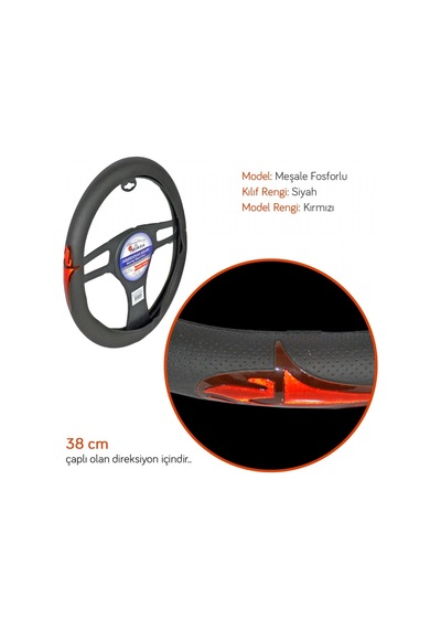 Nyf Direksiyon Kılıfı Fosforlu 38 Cm Siyah Meşale Kırmızı A-12