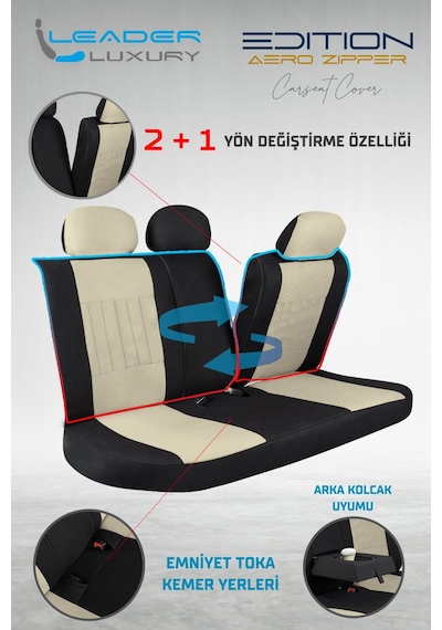 Renault 11 Flash Uyumlu Lüx Deri Detaylı Tay Tüyü Oto Koltuk Kılıfı Ön Arka Takım Edition Serisi Bej 15227066