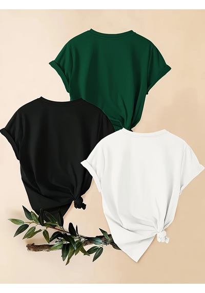 Uyguntarz Unisex Yesil Siyah Beyaz 3'lü Tasarım Tshirt Seti Çok Renkli