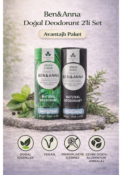 Ben&anna Doğal Deodorant 2 Li Set Green Fusion & Urban Black Avantajlı Paket