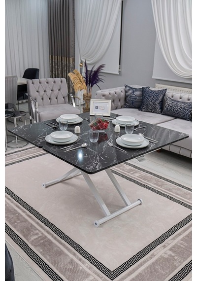 Home Üst Tabla Mdf Siyah Mermer Oval Köşe Alt Beyaz