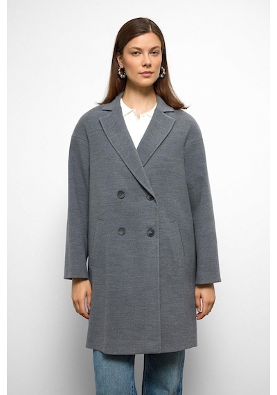 Olcay Desenli Astarlı Oversize Kruvaze Kaban Gri 3095