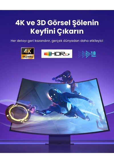 Ugreen 4k Hdmı Erkek - Erkek Örgülü Kablo 3 M, 40102