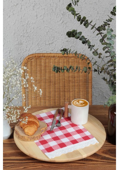 Peçete Kareli Fistolu 6 Lı Retro 20x30 Cm Kırmızı