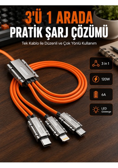 Yüksek Güç Aktarımı Sunan 6a Destekli Çoklu Bağlantı Şarj Ve Veri Kablosu - Lisinya Standart