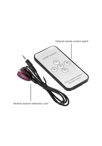 Hdmi Çoklayıcı 5 Port 1080P Hdmi Switch Splitter - Kumandalı