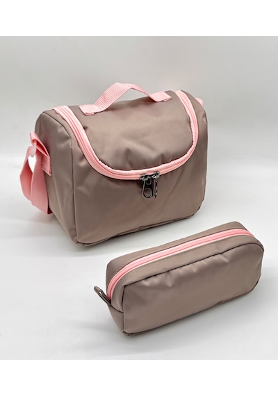 Suya Dayanıklı İlk Okul Çantası 3'lü Seti Unisex Çocuk İlkokul Çantası Ldc-8010 Pudra-vizon Krem