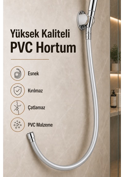 3 Fonksiyonlu Krom Duş Başlığı 150 Cm Esnek Dayanıklı Pvc Hortumlu Mafsallı Duvar Askılı Duş Seti Gri