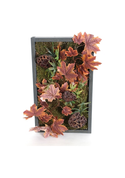 Yapay Çiçek Deposu Ahşap Panoda Yapay Bitki Duvar Tablo Hazan Serisi 30 Cm X 50 Cm