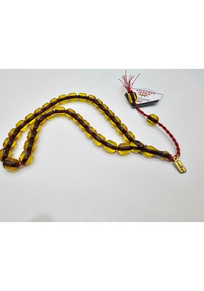 Omari İmzalı Sertifikalı Alman Faturan Sıkma Kehribar Tesbih 9x11 Mm Fıçı Kesim