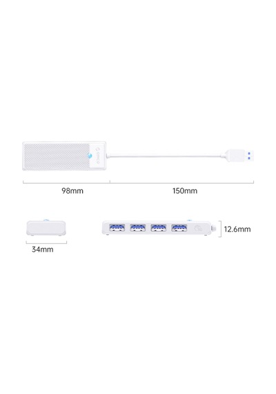 Orico 4 Portlu Usb 3.0 Yüksek Hızlı 5 Gbps Hub Çoklayıcı Beyaz