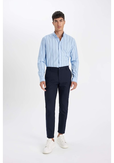 Defacto Çapraz Dokuma Chino Kumaş Pantolon Slim Fit Dar Kesim Dar Paça Basic Düz Cepli B2091AX23AU Lacivert