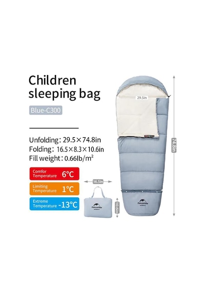 Naturehike Ultralight Uyku Tulumu -13 C - Çocuk Mavi