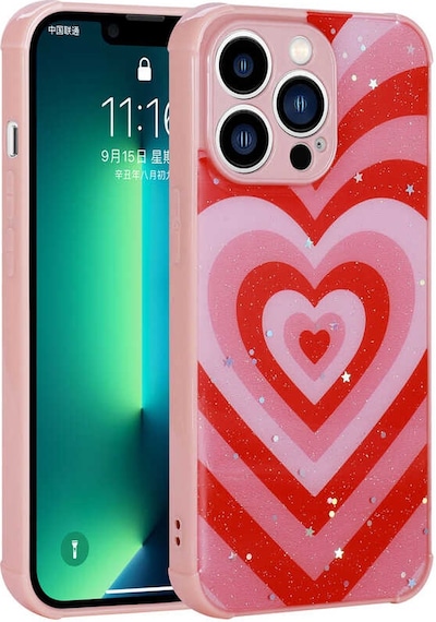 Apple Uyumlu iPhone 13 Pro Max Uyumlu Simli Desenli Kamera Korumalı Parlak Zore Popy Kılıf-kalp Kalp -