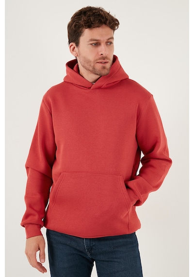 Buratti Regular Fit Kapüşonlu Kanguru Cepli Içi Tüylü Yumuşak Şardonlu Erkek Sweat 5905281 Bayrak Kırmızı
