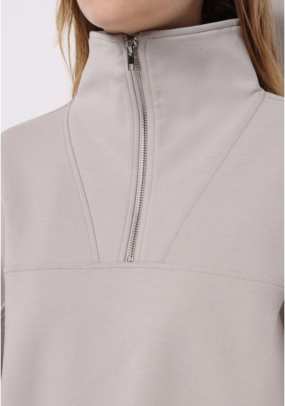 Colin's Colins Regular Fit Fermuarlı Düz Kadın Taş Sweatshirt Cl1076443 Q1.v2 Stn Taş