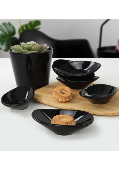 Keramika Siyah Dalga Çerezlik Sosluk 12 CM 6 Adet