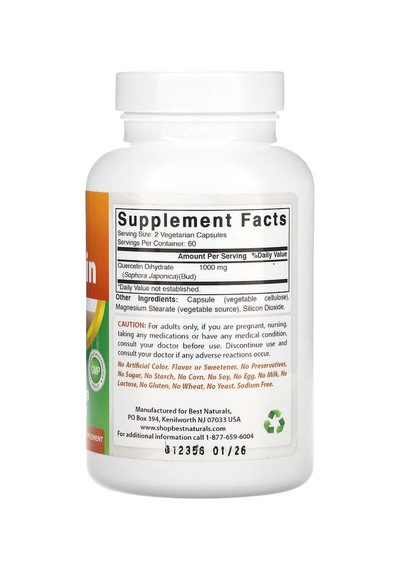 Best Naturals, Quercetin, 120 Vegetarian Capsules 500 Mg Per Capsule