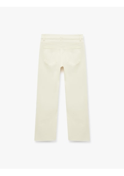 Koton Pamuklu Cepli Düğmeli İspanyol Paça Crop Jean Pantolon - Kick Flare Jeans Kırık Beyaz 6sal40051mw Ekru