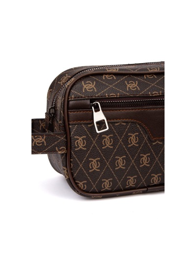 Newish Polo Erkek Desenli Siyah Vegan Deri Portföy-clutch Traş/makyaj Ve El Çantası Günlük, Seyahat Kahverengi