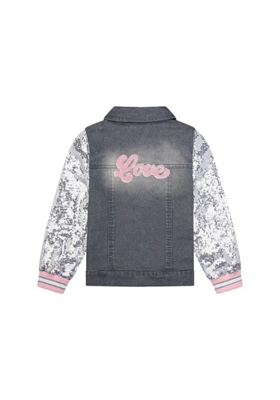 Minycenter Kız Çocuk Kolları Pul Payetli Nakışlı Denim Ceket Mnt25k236 Gri