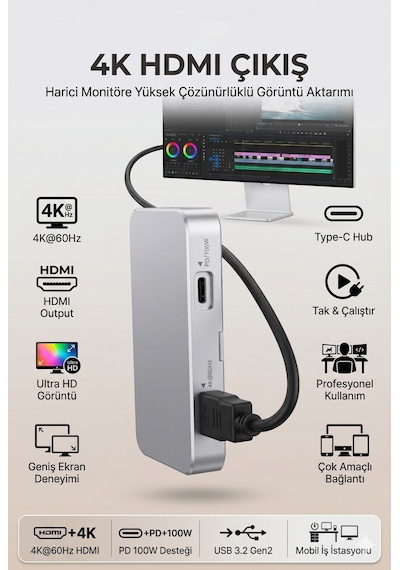 4berry Manyetik M.2 Nvme Telefon Ssd Kutusu 10gbps, Magsafe Uyumlu, 4k Hdmı & 100w Pd Destekli Harici Hard Disk Kutusu