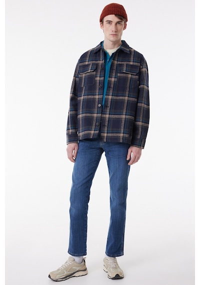 Wrangler Loose Fit Rahat Kesim Lacivert Ekoseli Shacket Ceket W232406410 Lacivert