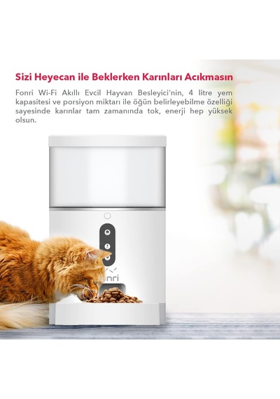 Tr Kedi Köpek Akıllı Mama Kabı, Otomatik, Wifi, 4lt, Uzaktan Kontrol, Porsiyon Ayarlı