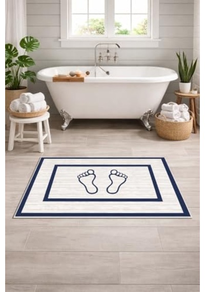 Kaymaz Banyo Halısı, Ayak Desenli, Su Emici Süngerli Yüzey, Makinede Yıkanabilir, Modern Stil, Sarı, 40x60 Cm Diğer