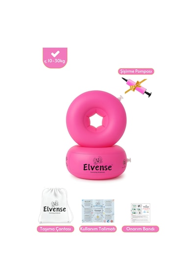 Elvense Çocuk Yüzme Kolluğu Seti 10-30 Kg Pompalı + Taşıma Çantalı Pembe