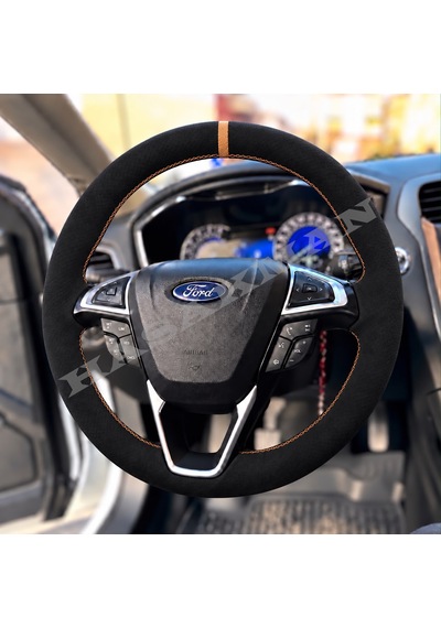 Ford Edge Mk2 Dikme Direksiyon Kılıfı Full Alcantara Süet Taba Yüzük Ve Taba Dikiş 2015-2021 Siyah