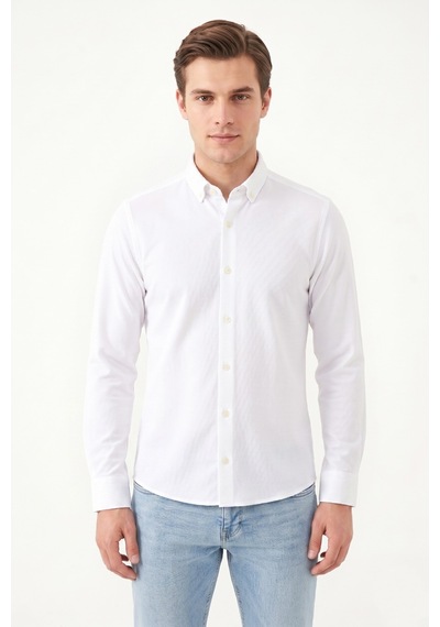 Advante Erkek Spor Slim Fit Uzun Kol Petek Dokulu Gömlek Bgl-st05483 Beyaz