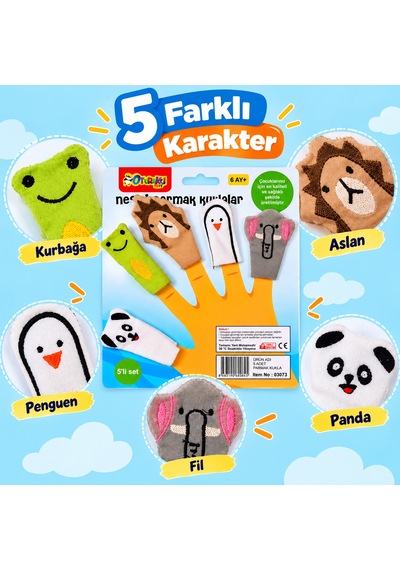 Bakgelal 5'li Peluş Parmak Kukla Seti - 6 Ay+ Eğitici Hayvan Figürlü Kuklalar - 9064183000685