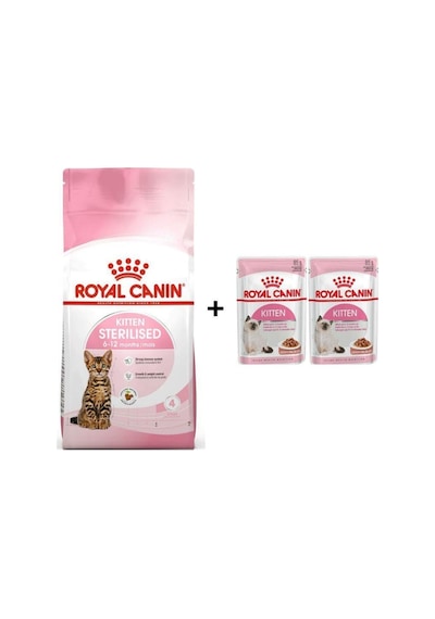 Royal Canin Kitten Kısırlaştırılmış Yavru Kedi Maması 2 KG + Yaş Mama 2 x 85 G