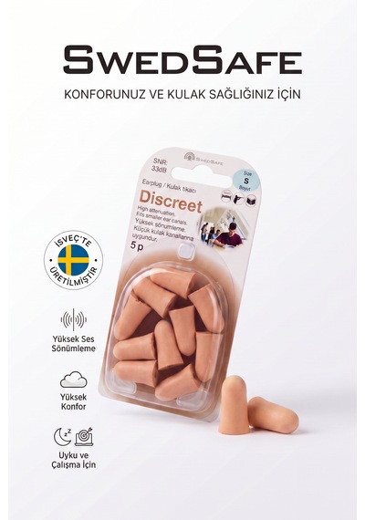 Swedsafe Discreet Kulak Tıkacı, S Boyut, 5 Çift, 33 Db Gürültü Azaltma, Yumuşak Köpük, Uyku, İş Ve Odaklanma