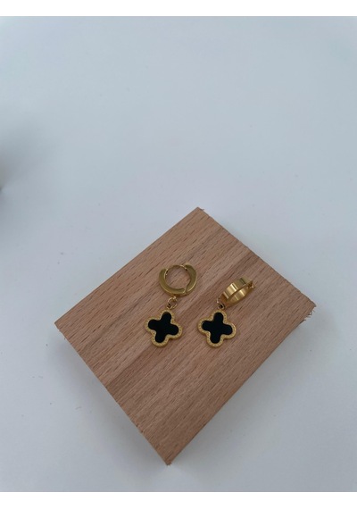 Xbaby Siyah Dolgulu Yonca Gold Küpe Çok Renkli